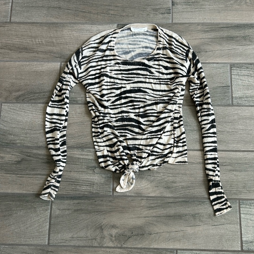 American threads zebra tie front sweater